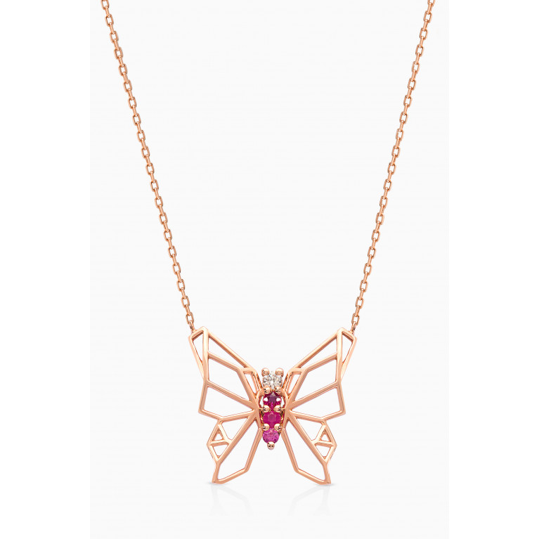Lana Al Kamal - Butterflies Diamond & Pink Sapphire Necklace in 18kt Rose Gold