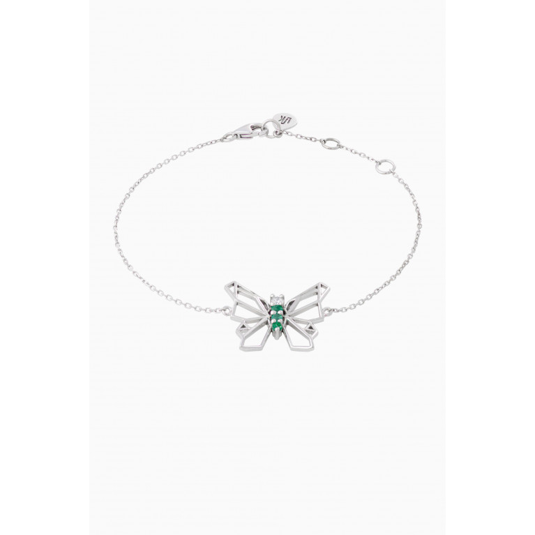 Lana Al Kamal - Butterflies Diamond & Emerald Bracelet in 18kt White Gold