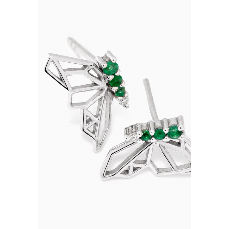 Lana Al Kamal - Butterflies Diamond & Emerald Earrings in 18kt White Gold