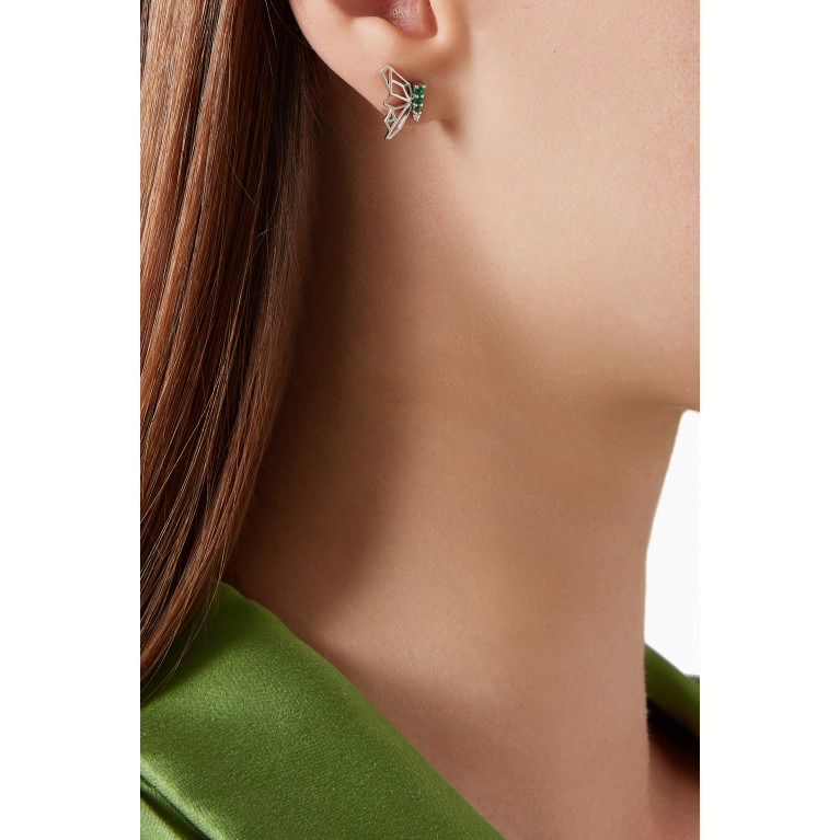 Lana Al Kamal - Butterflies Diamond & Emerald Earrings in 18kt White Gold