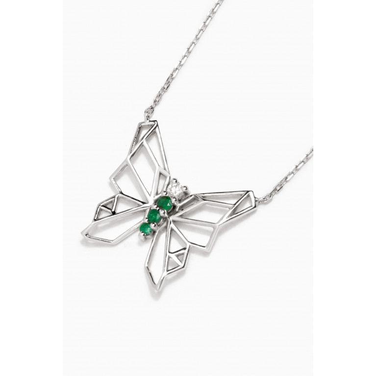 Lana Al Kamal - Butterflies Diamond & Emerald Necklace in 18kt White Gold