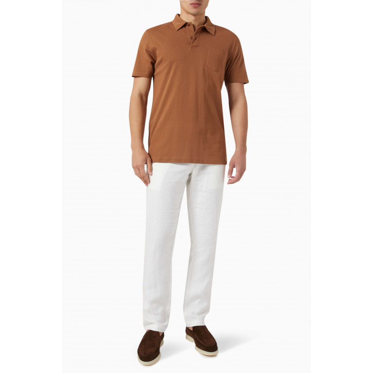 Sunspel - Riviera Polo Shirt in Cotton Mesh Brown