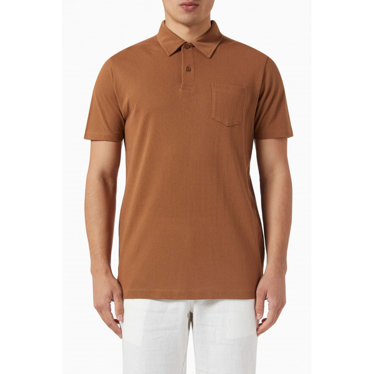 Sunspel - Riviera Polo Shirt in Cotton Mesh Brown