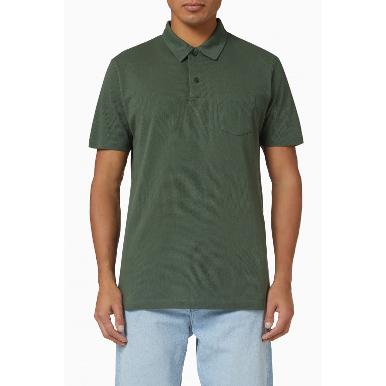 Sunspel - Riviera Polo Shirt in Cotton Mesh Green