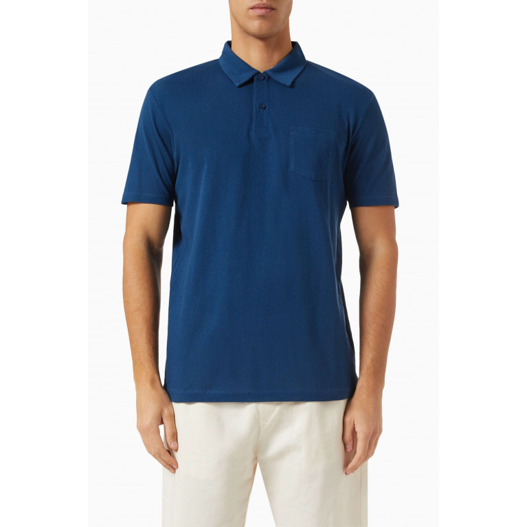Sunspel - Riviera Polo Shirt in Cotton Mesh Blue