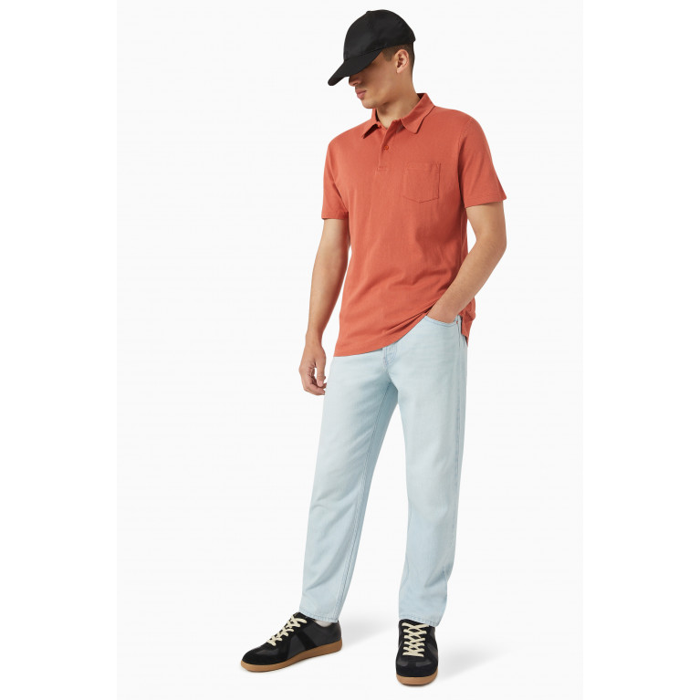 Sunspel - Riviera Polo Shirt in Cotton Mesh Orange