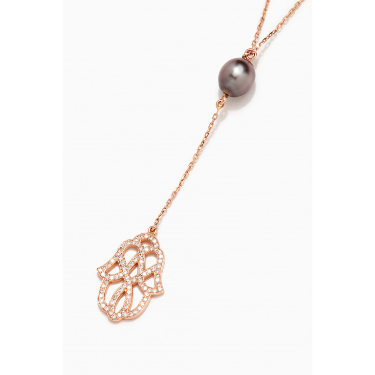 Robert Wan - Luna Pearl & Diamond Hamsa Necklace in 18kt Rose Gold