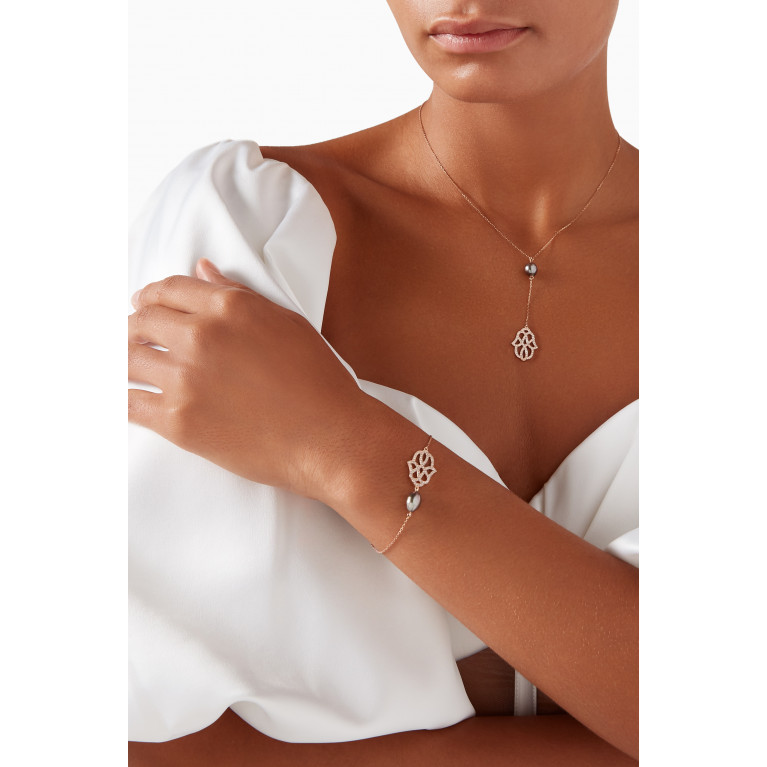 Robert Wan - Luna Pearl & Diamond Hamsa Necklace in 18kt Rose Gold