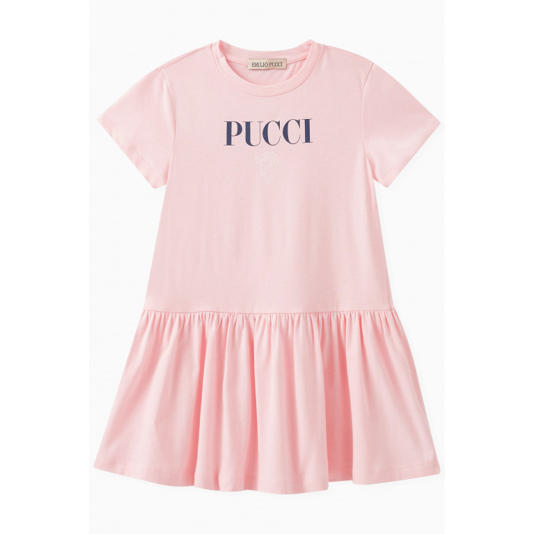 Emilio Pucci - Logo Print Dress in Cotton Jersey Pink