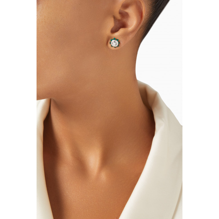 Marli - Tip-Top Green Agate & Diamond Stud Earrings in 18kt White Gold