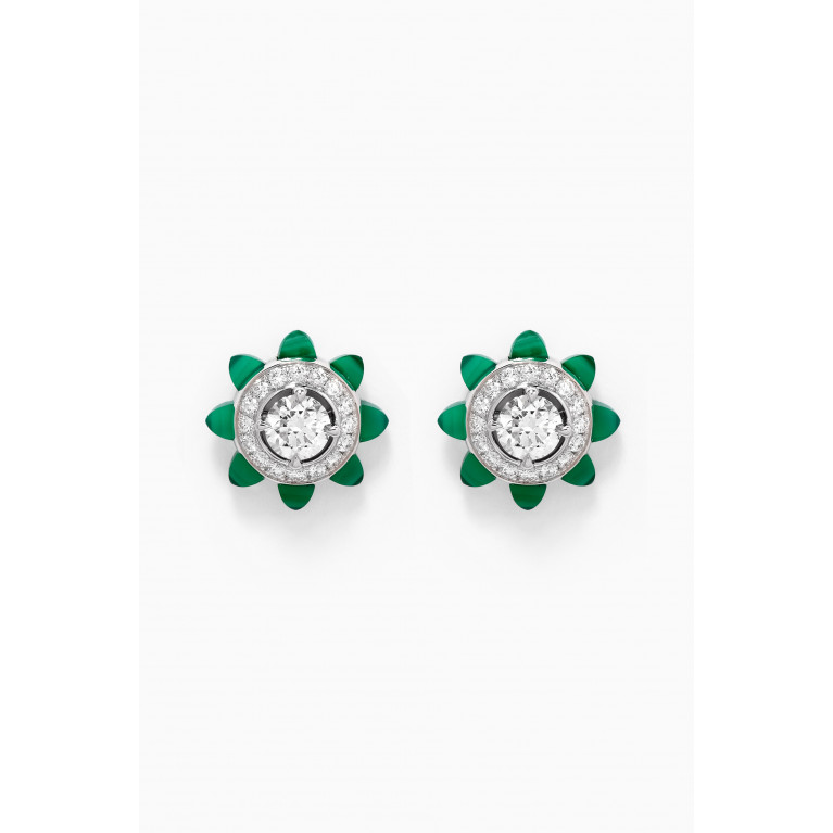 Marli - Tip-Top Green Agate & Diamond Stud Earrings in 18kt White Gold
