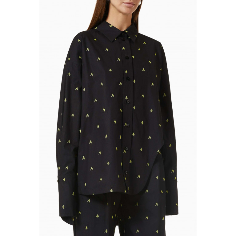 The Attico - Diana Printed Oversized Shirt in Cotton Black