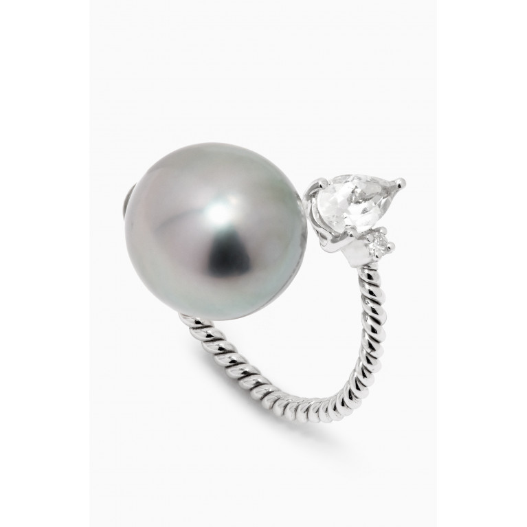 Robert Wan - Akila Pearl & Diamond Twisted Ring in 18kt White Gold