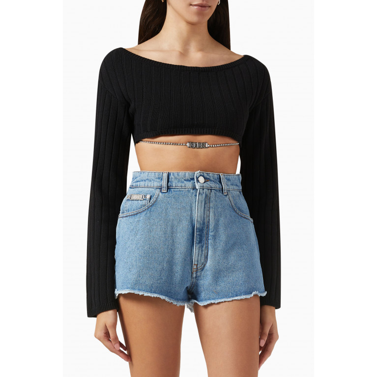 GCDS - Crystal-embellished Crop Sweater in Cotton-knit