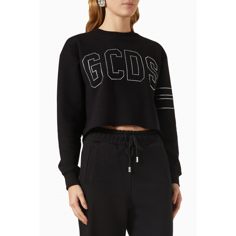 GCDS - Bling Logo Crop Sweatshirt in Jersey Black