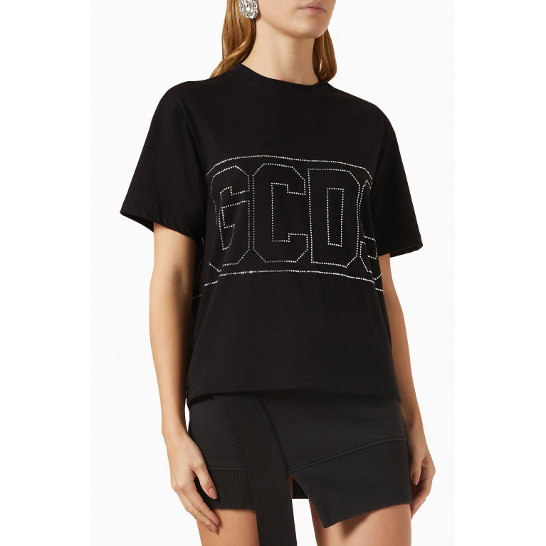 GCDS - Bling Logo T-shirt in Jersey Black