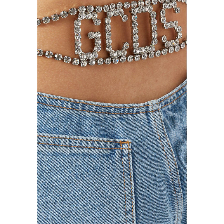 GCDS - Crystal-embellished Choker Shorts in Denim