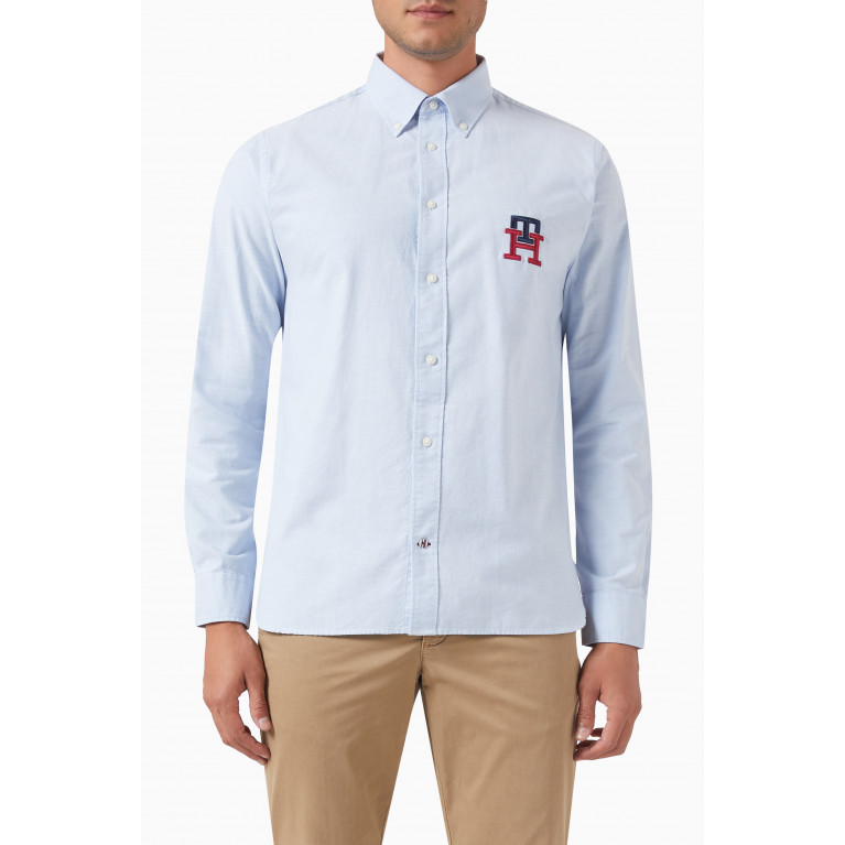 Tommy Hilfiger - TH Monogram-embroidery Oxford Shirt in Cotton Blue