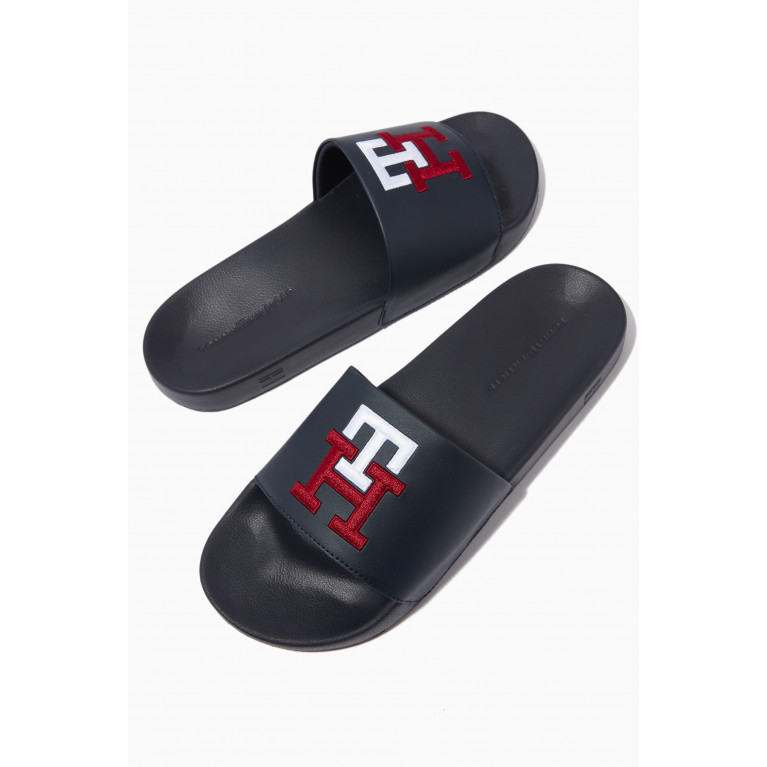 Tommy Hilfiger - Monogram Embroidery Slippers in PU Blue