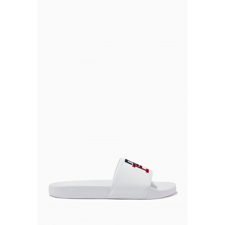 Tommy Hilfiger - Monogram Embroidery Slippers in PU White