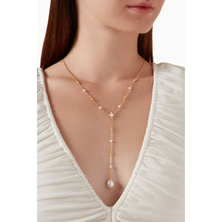 Awe Inspired - Pearl Lariat Necklace in 14kt Gold Vermeil