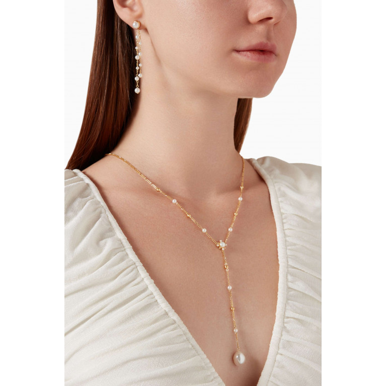 Awe Inspired - Pearl Lariat Necklace in 14kt Gold Vermeil