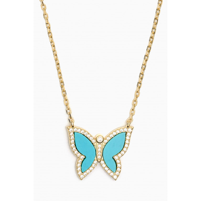 By Adina Eden - Butterfly Crystal Necklace in Gold-plated Sterling Silver Blue