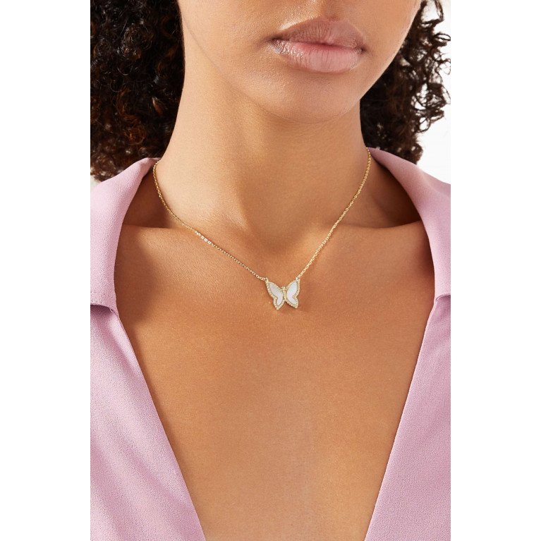 By Adina Eden - Butterfly Crystal Necklace in Gold-plated Sterling Silver White