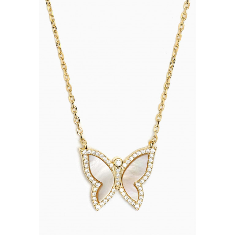 By Adina Eden - Butterfly Crystal Necklace in Gold-plated Sterling Silver White
