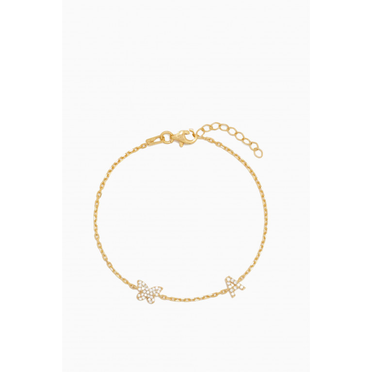 By Adina Eden - Pavé Butterfly Initial Bracelet in Gold-plated Sterling Silver
