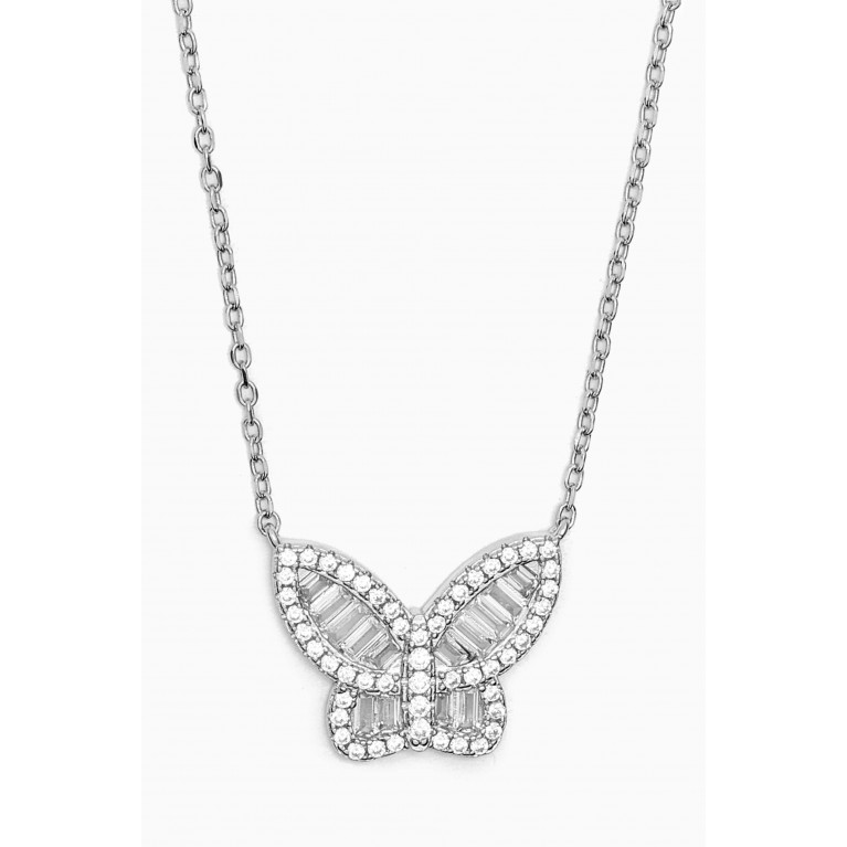 By Adina Eden - Pavé Baguette Butterfly Necklace in Sterling Silver