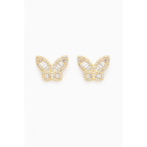 By Adina Eden - Pavé Baguette Butterfly Stud Earrings in Gold-plated Sterling Silver Yellow