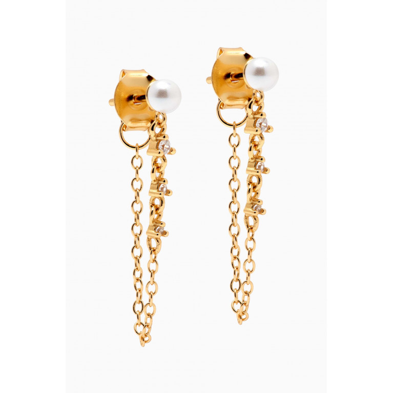 By Adina Eden - Pearl & Crystal Chain Earrings in Gold-plated Sterling Silver