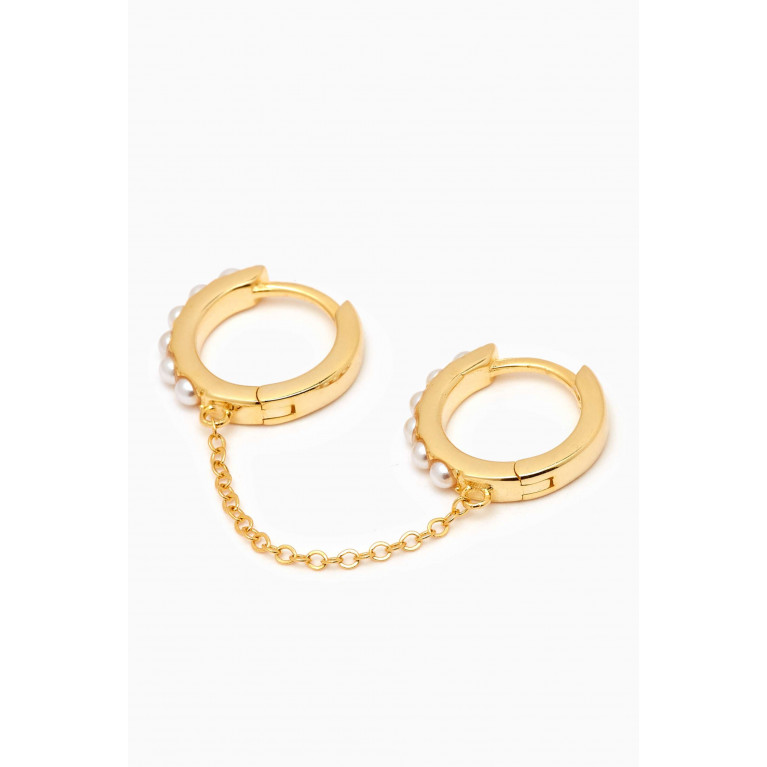 By Adina Eden - Double Pearl Chain Earrings in Gold-plated Sterling Silver