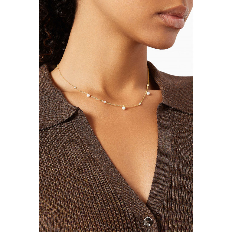 By Adina Eden - Dangling Pearl Choker in Gold-plated Sterling Silver