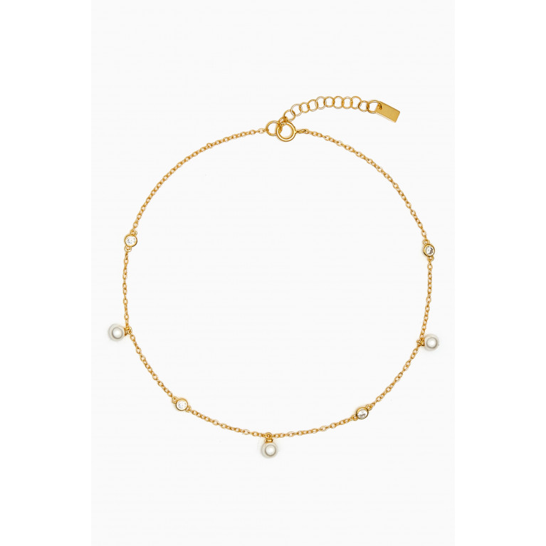 By Adina Eden - Dangling Pearl Anklet in Gold-plated Sterling Silver