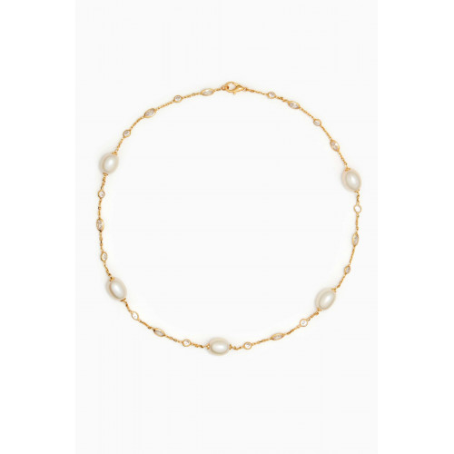 By Adina Eden - Pearl & Diamond By the Yard Necklace in Gold-plated Sterling Silver