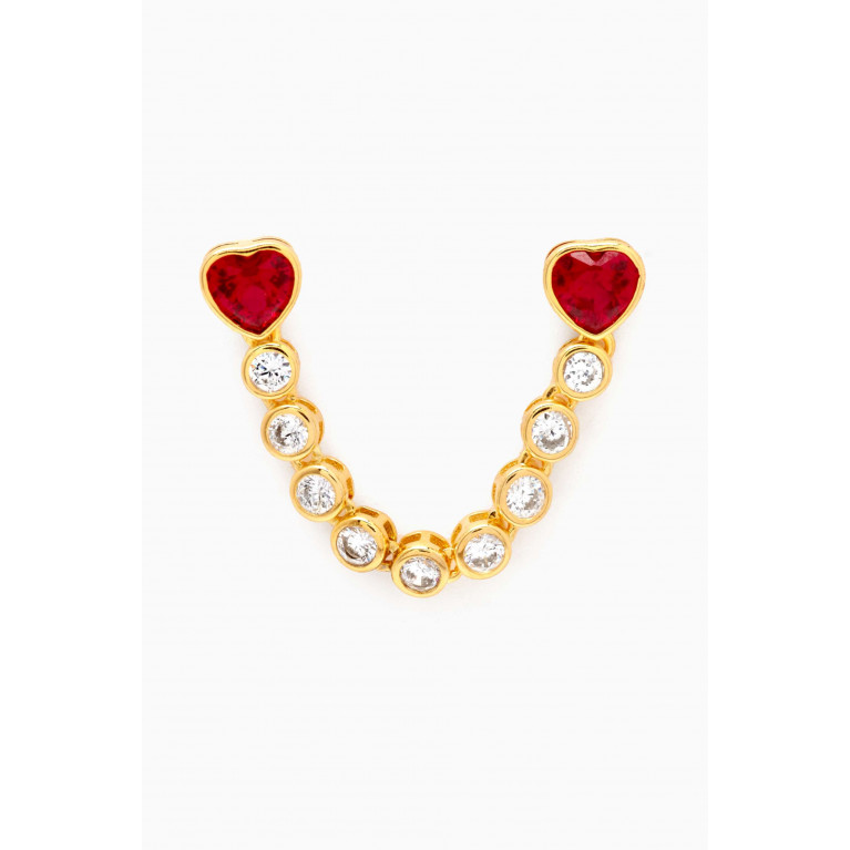By Adina Eden - Double Heart Chain Single Earring in Gold-plated Sterling Silver