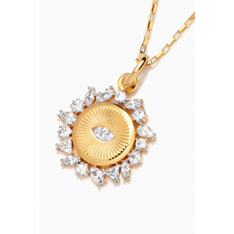 MER"S - CZ Coin Pendant Necklace in 24kt Gold-plated Sterling Silver