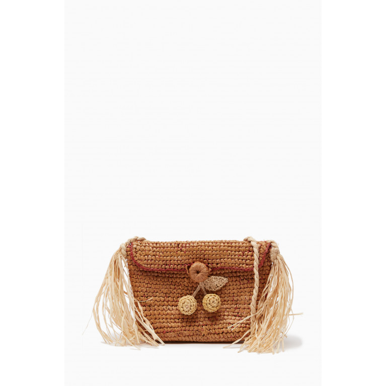 Bonpoint - Floral Appliqué Crossbody Bag in Raffia