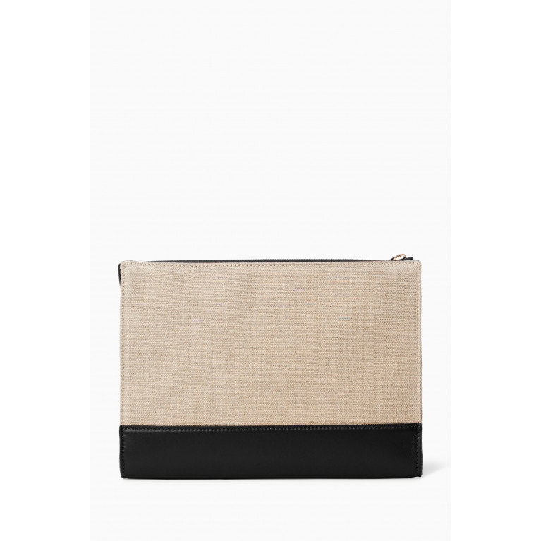 Chloé - Sense Zippered Pouch in Linen & Leather Black