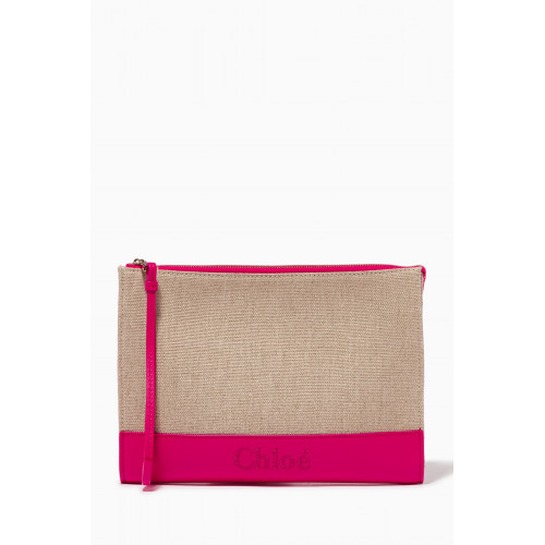 Chloé - Sense Zippered Pouch in Linen & Leather Pink