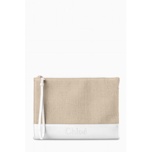 Chloé - Sense Zippered Pouch in Linen & Leather White