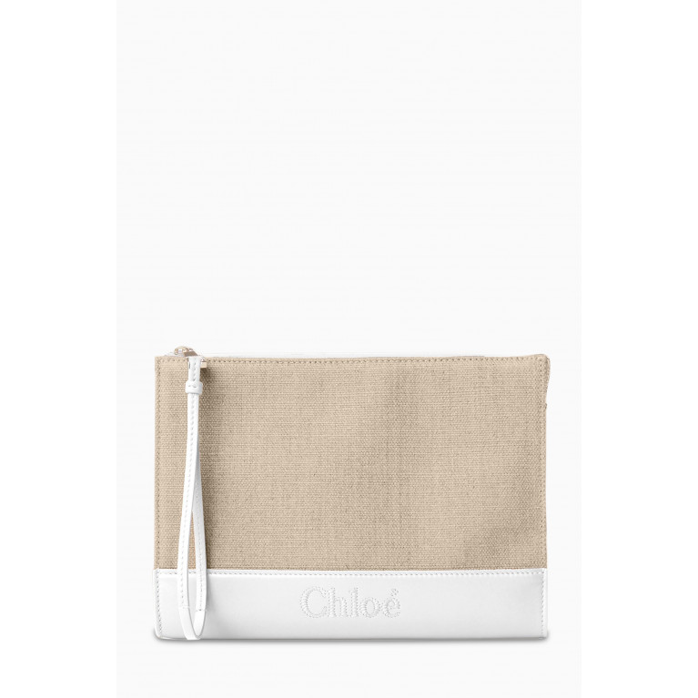 Chloé - Sense Zippered Pouch in Linen & Leather White