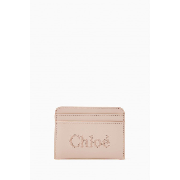 Chloé - Logo Sense Card Holder in Shiny Calfskin Pink