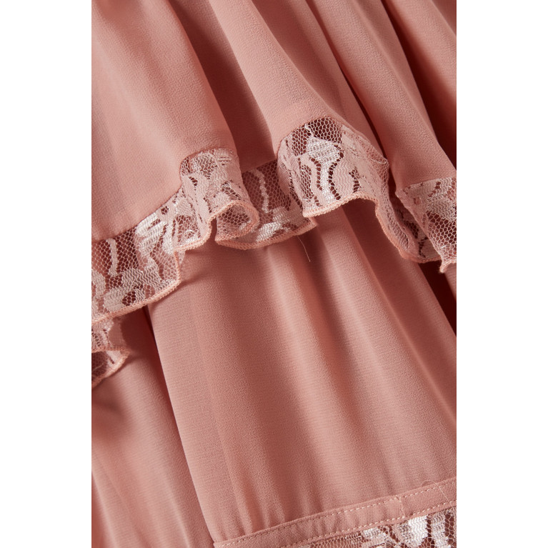 NASS - Tiered Maxi Dress in Crêpe & Lace Pink