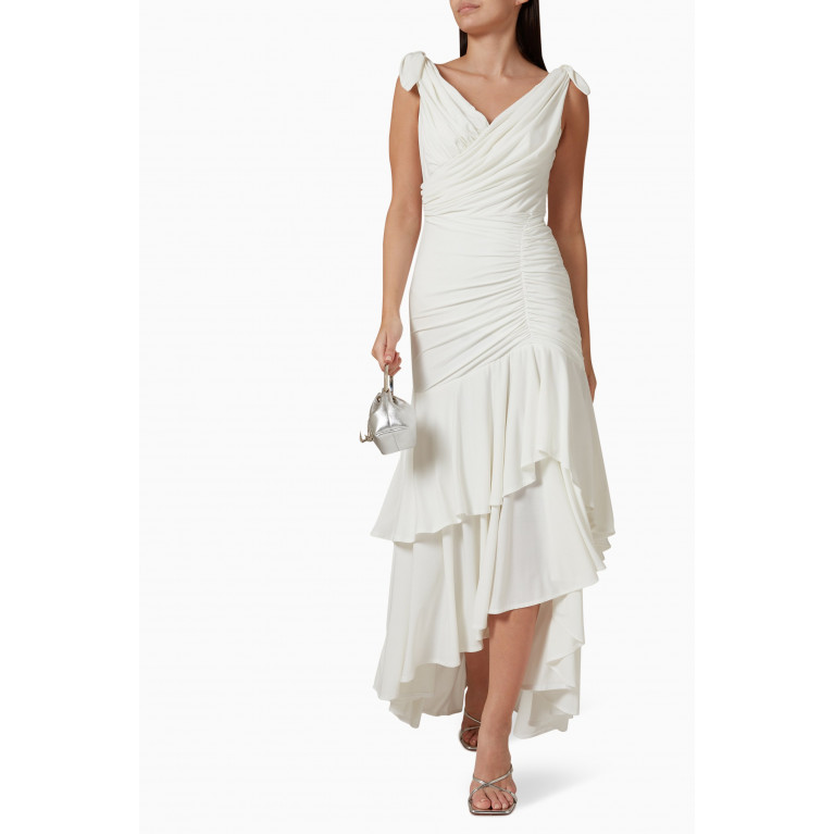 Amri - Tiered Asymmetric Maxi Dress White