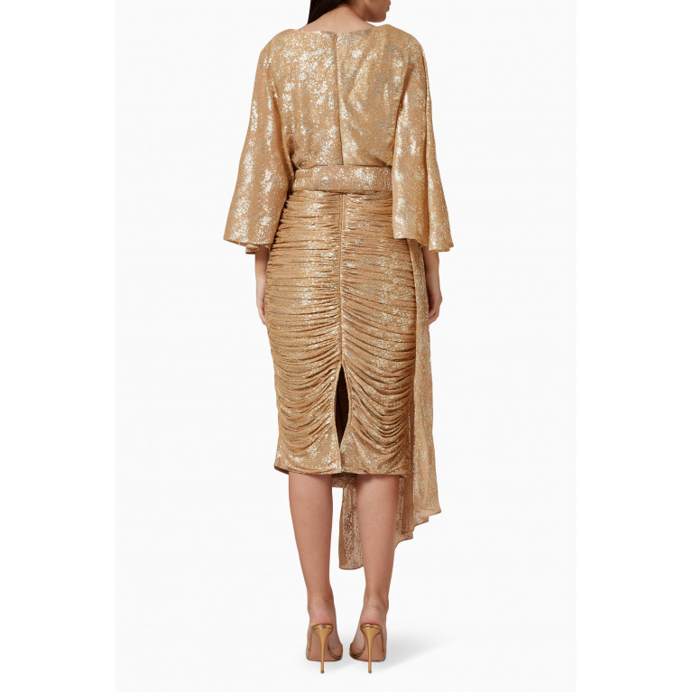 Amri - Belted Sash Midi Dress Gold