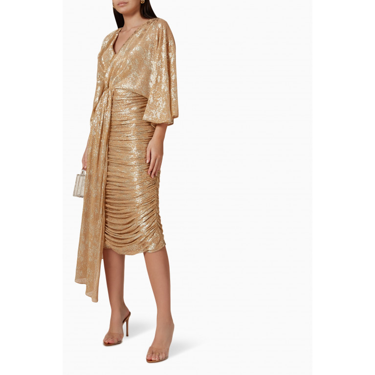 Amri - Belted Sash Midi Dress Gold