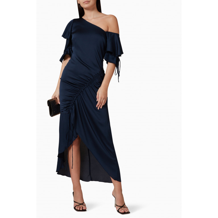 Amri - One-shoulder Belted Midi Dress Blue